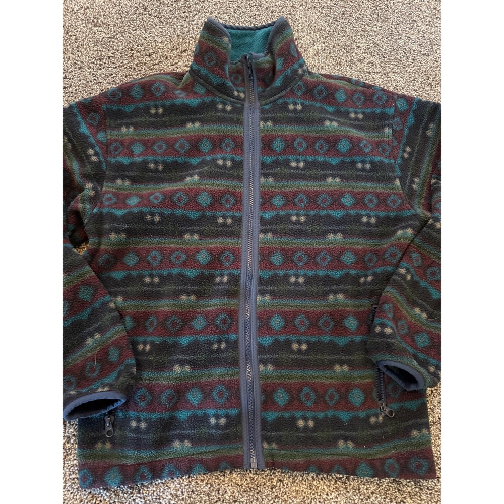 LL Bean Mens XL Full Zip Fleece Jacket Southwestern Geometric Pattern Vintage